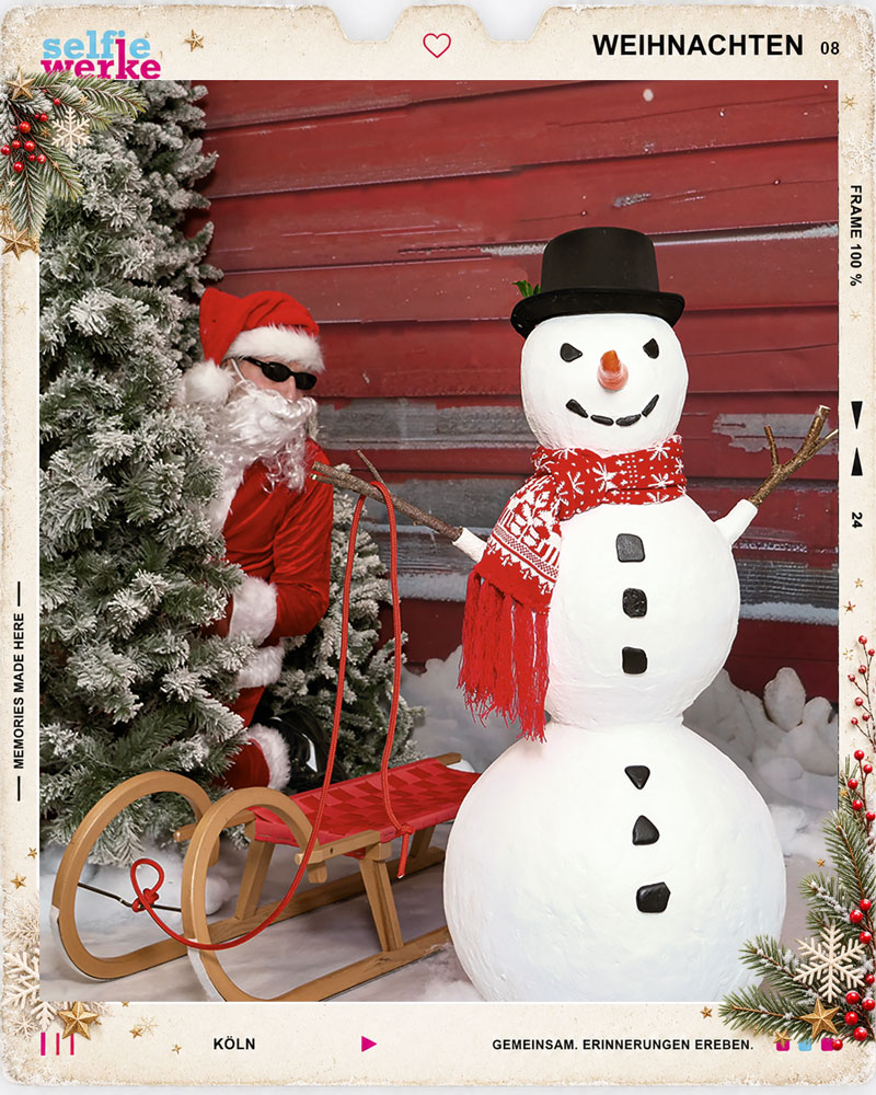 Weihnachtskulisse mit Schneemann im Selfie Studio Köln